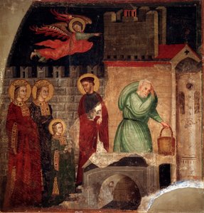 Heilige Faustina und Liberate finden Zuflucht in einem Haus in Como (Detail)