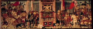 Oben, Didon empfängt die Botschafter von Enee nach Troja. Detrempe auf Holz des Meisters De Tournon De Sainte Croix von Master of Tournon de Sainte Croix