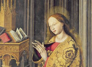 Die Jungfrau Maria liest aus einem Stundenbuch, ca. 1445 (Detail) von Master of the Aix Annunciation