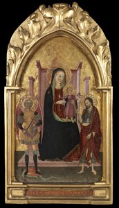 Jungfrau und Kind auf dem Thron mit dem Heiligen Michael und dem Heiligen Johannes dem Täufer von Master of the Arcetri Altarpiece
