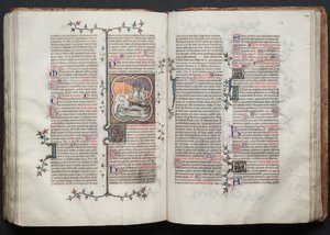 Das Gotha Missale: Fol. 113v, Die Geburt Johannes des Täufers, ca. 1375 von Master of the Boqueteaux