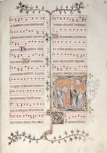 Das Gotha Missale: Fol. 61r, Ein Priester singt das Amt, um 1375 von Master of the Boqueteaux