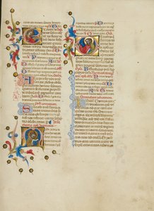 Initiale E: Heilige Lucia; Initiale M: Heiliger Thomas; Initiale D: Heiliger Thomas predigt