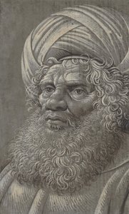 Kopf eines bärtigen Mannes mit Turban recto, lateinische Schrift verso, ca. 1510