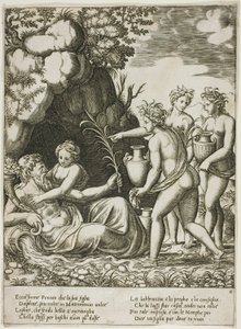 Daphne umarmt ihren Vater, den Fluss Peneus