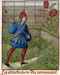 Der Liebhaber pflegt die Rose im Garten von Master of the Dresden Prayer Books