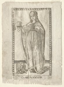 Wohltätigkeit aus den Tarocchi, Serie B: Kosmische Prinzipien & Tugenden, Nr. 38, vor 1467 von Master of the E Series Tarocchi