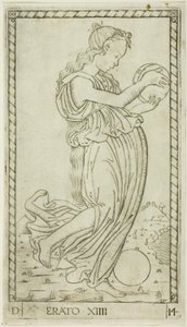 Erato, Platte vierzehn aus Apollo und die Musen von Master of the E Series Tarocchi
