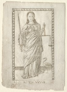 Gerechtigkeit aus den Tarocchi, Serie B: Kosmische Prinzipien & Tugenden, Nr. 37, vor 1467 von Master of the E Series Tarocchi