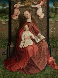Madonna von Engeln gekrönt von Master of the Embroidered Foliage