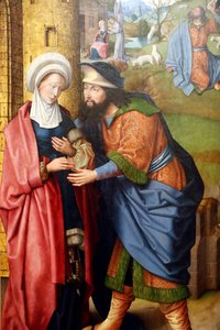 Evora Museum. Meister des Evora-Altarbildes. Das Treffen von Joachim und Anna vor dem Goldenen Tor. Flämische Schule 1500. Portugal.