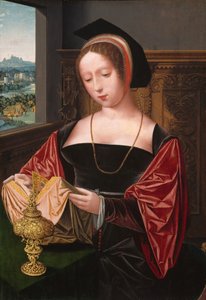 Eine Dame liest die Heilige Maria Magdalena von Master of the Female Half Lengths
