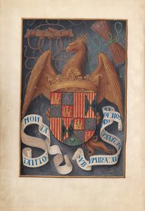 Stundenbuch der Königin Isabella der Katholischen, Königin von Spanien: Fol. 1v, Wappen und Mottos von Isabel la Católica
