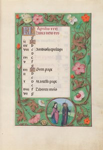 Stundenbuch der Königin Isabella der Katholischen, Königin von Spanien: Fol. 5r, April - Knappe und Jungfrau