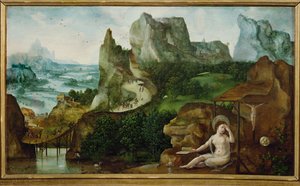 Landschaft mit der reuigen Heiligen Maria Magdalena von Master of the Half Figures