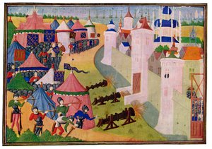 Der Angriff auf die starke Stadt Afrique, 15. Jahrhundert von Master of the Harley Froissart