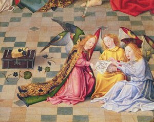 Engelmusiker vom rechten Flügel des Altars der Sieben Freuden der Jungfrau, um 1480 (Detail)