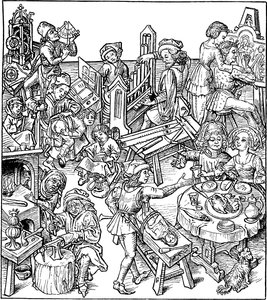 Merkur und seine Kinder. Illustration aus dem Hausbuch von Master of the Housebook