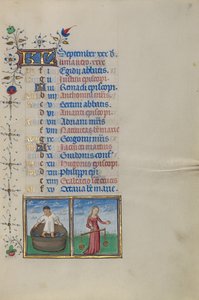 Kalenderseite für September; Weinherstellung; Waage von Master of the Lee Hours