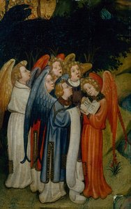 Ein Chor von Engeln, Fragment, wahrscheinlich der Geburt Christi von Master of the Lindau Lamentation