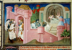 Pilger besuchen die Kirche des Heiligen Grabes und das Grab Christi in Jerusalem von Master of the Mazarine