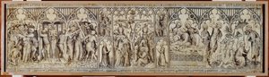 Der Narbonne-Altar: Christus gefangen genommen, verspottet, Dornenkrone, Kreuzigung, Grablegung, Auferstehung von Master of the Parement of Narbonne