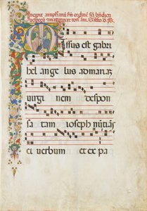Manuskriptblatt mit dem heiligen Johannes dem Evangelisten und dem heiligen Johannes dem Täufer, zweite Hälfte des 15. Jahrhunderts von Master of the Riccardiana Lactantius