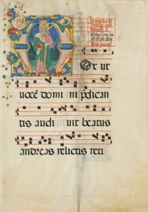 Manuskriptblatt mit dem Fest des Heiligen Andreas in einem Initial M..., zweite Hälfte des 15. Jahrhunderts von Master of the Riccardiana Lactantius
