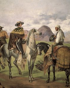 Charros (mexikanische Reiter) in prächtigen Kleidern. Werk von Mateo Saldana (20. Jahrhundert) von Mateo Saldana