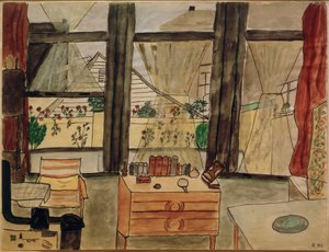 Max Beckmanns Schlafzimmer bei geöffnetem Vorhang