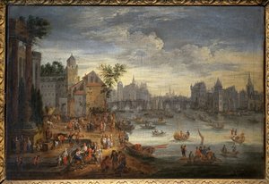 Ansicht von Paris mit der Pont Neuf. Gemälde zugeschrieben Mathieu Schoevaerdts (spätes 17. Jahrhundert), Öl auf Leinwand