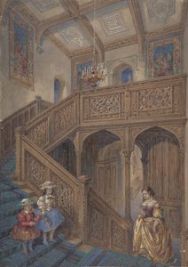 Entwurf für eine Treppe im jakobinischen Stil (recto), Architekturelement-Design (verso), ca. 1867