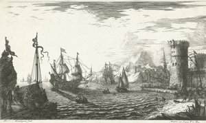 See Hafen mit einlaufenden Schiffen
