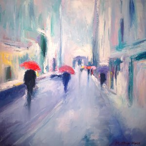 Regnerische Stadt mit Regenschirmen von Matthys Moss