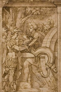 Alexander durchtrennt den Gordischen Knoten von Maturino da Firenze