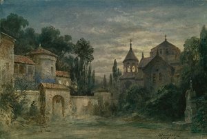 Bühnenbild für die Oper Die Macht des Schicksals von G. Verdi, 1875 von Matvey Andreyevich Shishkov
