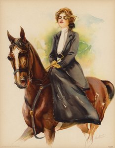 Porträt einer Frau auf einem Pferd