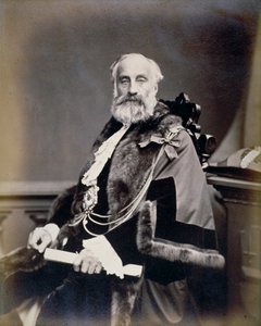 Mr. Burt, Sheriff von London, trägt eine scharlachrote Robe, ein Scheriffsabzeichen und eine Kette, ca. 1865