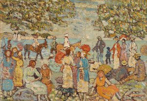 Strandszene mit Eseln (oder Maultieren)