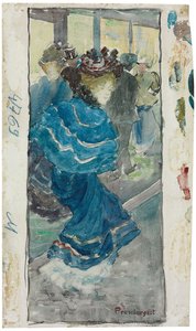 Elegante Frau in einem blauen Kleid, ca. 1893-94 von Maurice Brazil Prendergast