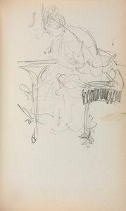 Italienisches Skizzenbuch: Sitzende Frau beim Nähen, Seite 153, 1898-1899