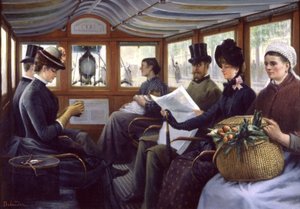 Passagiere in einem Bus in Paris