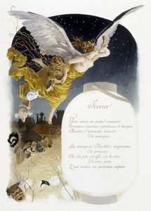 Februar „La Chanson du mois“ von Jérôme Doucet, Illustration - Maurice Leloir, Ausgabe Reims 1904. L. Michaud von Maurice Leloir