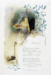 Januar „La Chanson du mois“ von Jérôme Doucet, Illustration - Maurice Leloir, ed. Reims 1904. L. Michaud von Maurice Leloir