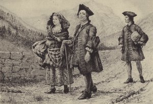 Jean-Jacques Rousseau auf der Straße mit zwei Begleitern