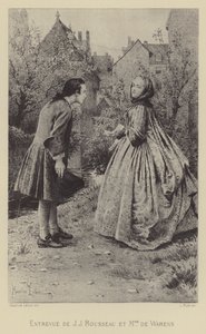 Treffen von Jean-Jacques Rousseau und Madame de Warens (Gravur) von Maurice Leloir