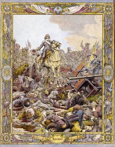 Prinz Louis II. von Bourbon Conde, bekannt als der Große Conde, begrüßt die Leiche des Grafen von Fontaine in der Schlacht von Rocroi gegen die Spanier, 19. Mai. von Maurice Leloir