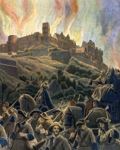 Der Brand des Heidelberger Schlosses, bombardiert von den französischen Truppen unter General Ezechiel du Mas