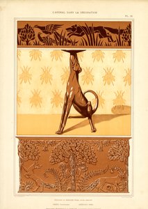 Jugendstil-Tiermotive: Hund, Fasan und Bienen (Litho)