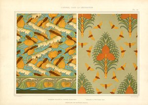 Jugendstil-Tapetenmuster mit Insekten und Meerestieren